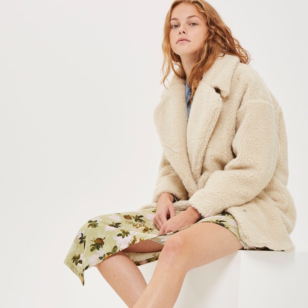 TopShop petite borg Cocoon Coat Jacket cream color - Picture 3 of 7